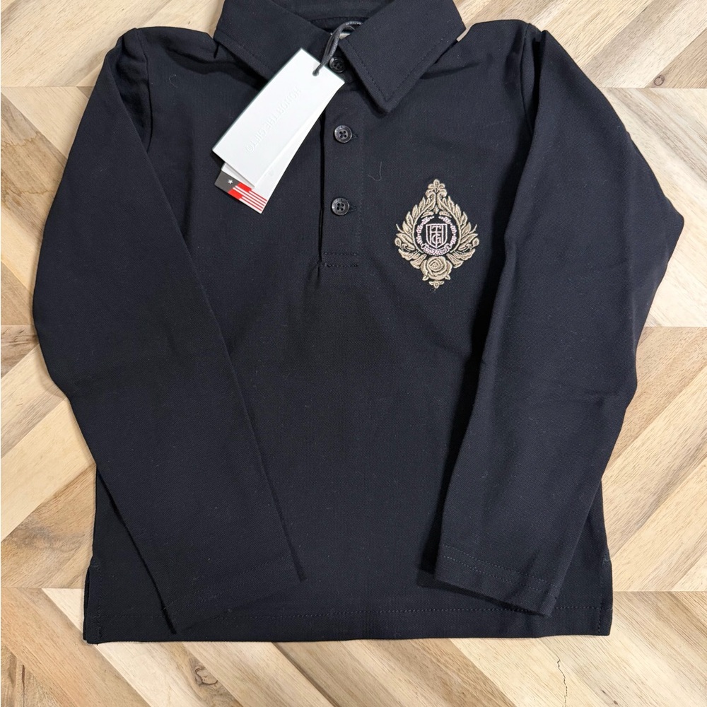 Classic Black Kids Polo with Embroidered Crest